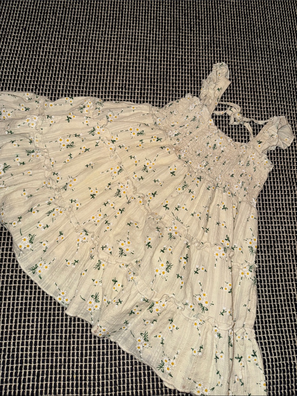 Girls Cream Floral Ruffle Sundress Top with Adjustable Straps